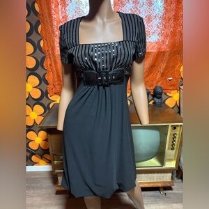 Vintage Joseph Ribkoff Pinstripe Midi Dress With Built-In Belt!